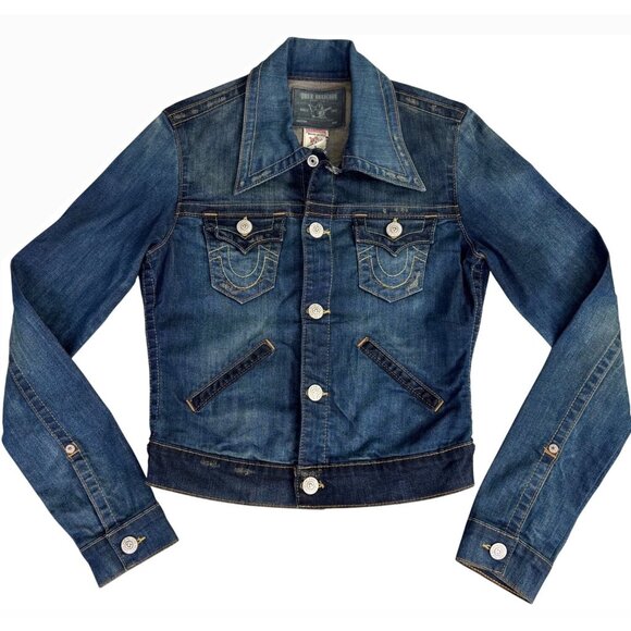 True Religion Jackets & Blazers - NWOT True Religion World Tour Womens Sz-S Blue Distress Denim Jacket Western